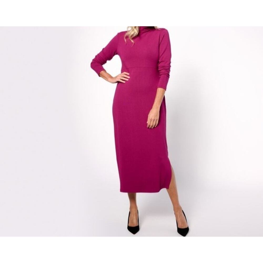 WomenWithControl P M Berry Firespun Jersey Tummy Control Midi Dress A623040 NWOT